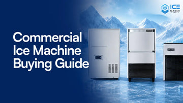 Commercial ice machine modular head on a stainless storage bin in a restaurant kitchen