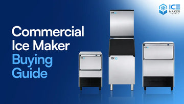 Commercial ice maker in restaurant kitchen with ice storage bin