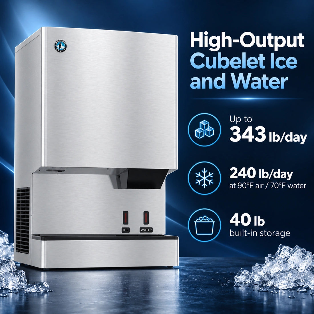 Hoshizaki DCM-300BAK-OS Opti-Serve Touchless Cubelet Ice & Water Dispenser - 343 lb/Day with 40 lb Bin, Air-Cooled