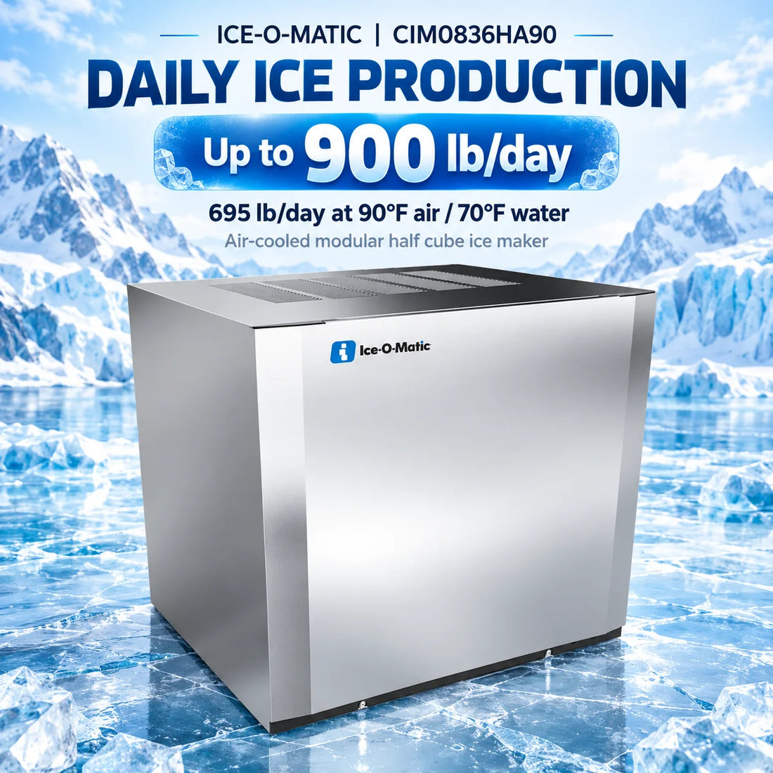 Ice-O-Matic CIM0836HA90 30.25-Inch Air-Cooled Half Cube Modular Ice Maker - 900 lb/Day Head