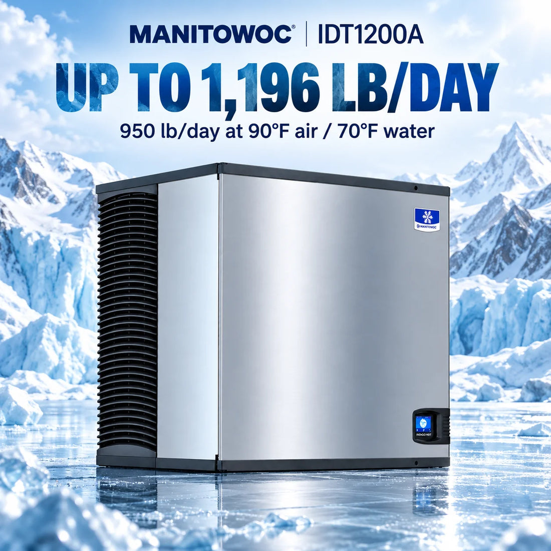 Manitowoc IDT1200A Indigo NXT 30-Inch Air-Cooled Full Dice Cube Ice Machine Head - 1196 lb/Day