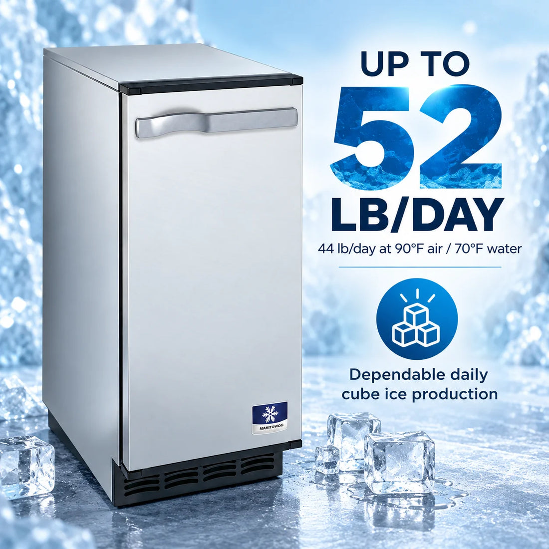 Manitowoc UCP0050A NEO Undercounter Cube Ice Maker - 52 lb/Day with 25 lb Bin, Air-Cooled