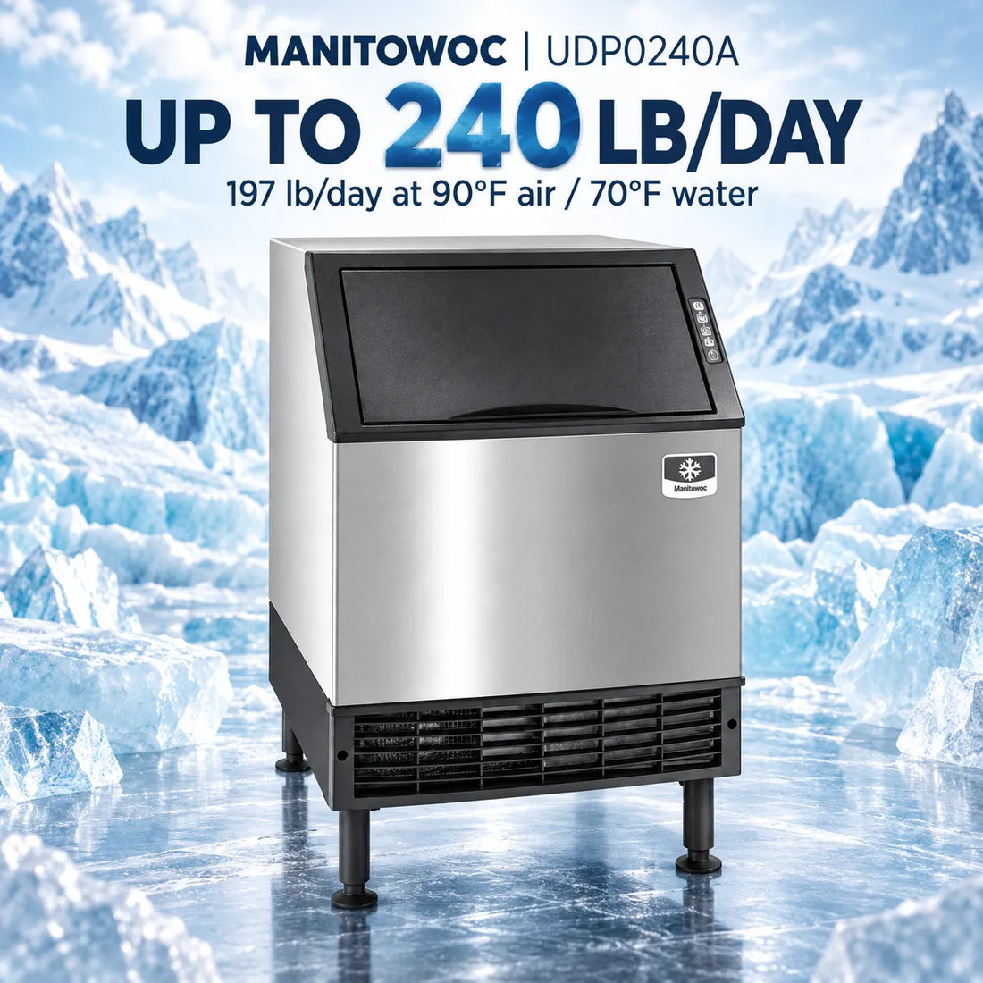 Manitowoc UDP0240A NEO Undercounter Full Dice Cube Ice Maker - 240 lb/Day with 90 lb Bin, Air-Cooled