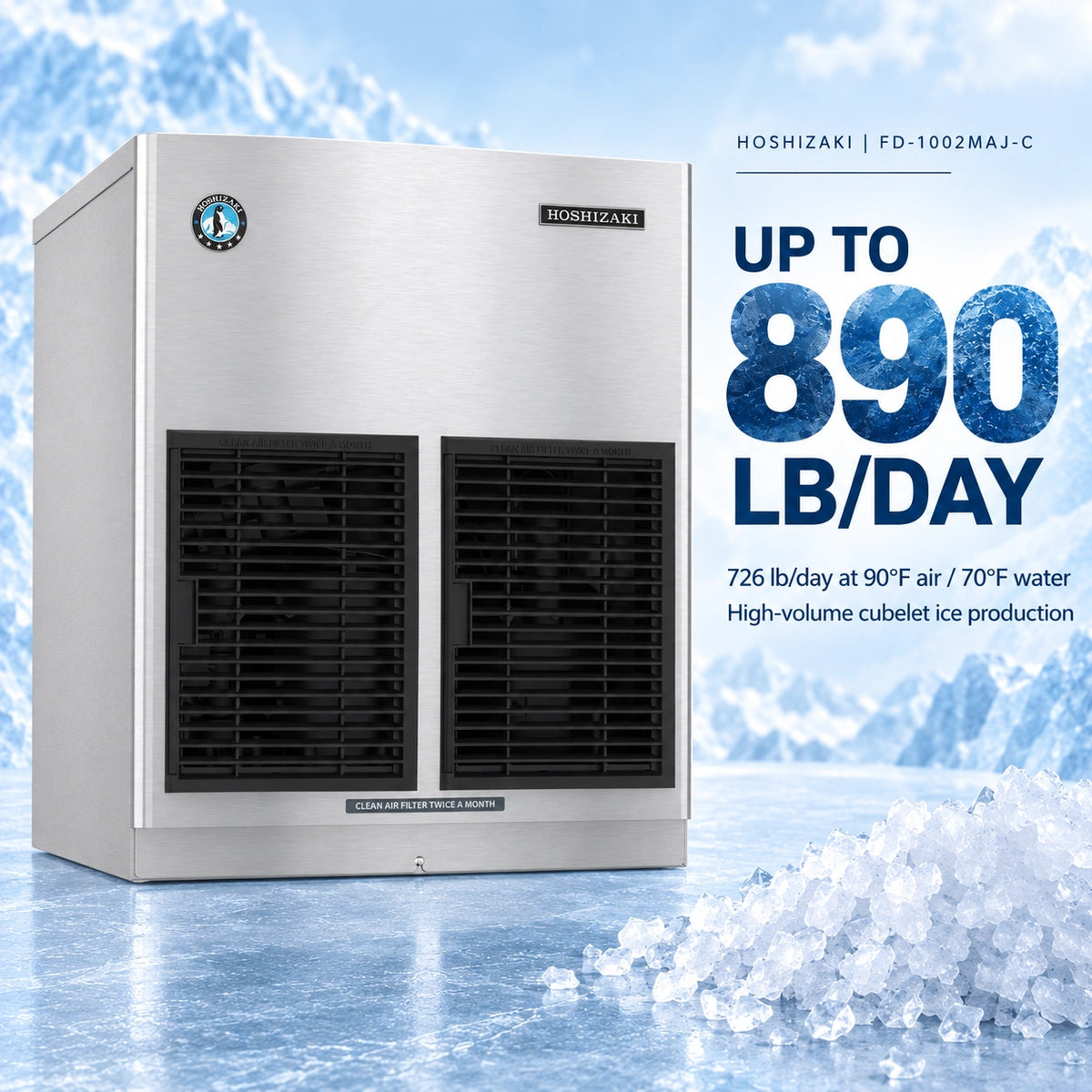 Hoshizaki FD-1002MAJ-C 22-Inch Air-Cooled Modular Cubelet Ice Machine Head - 890 lb/Day