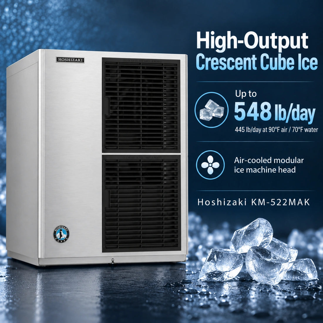 Hoshizaki KM-522MAK Modular Crescent Cube Ice Machine Head - 548 lb/Day, Air-Cooled