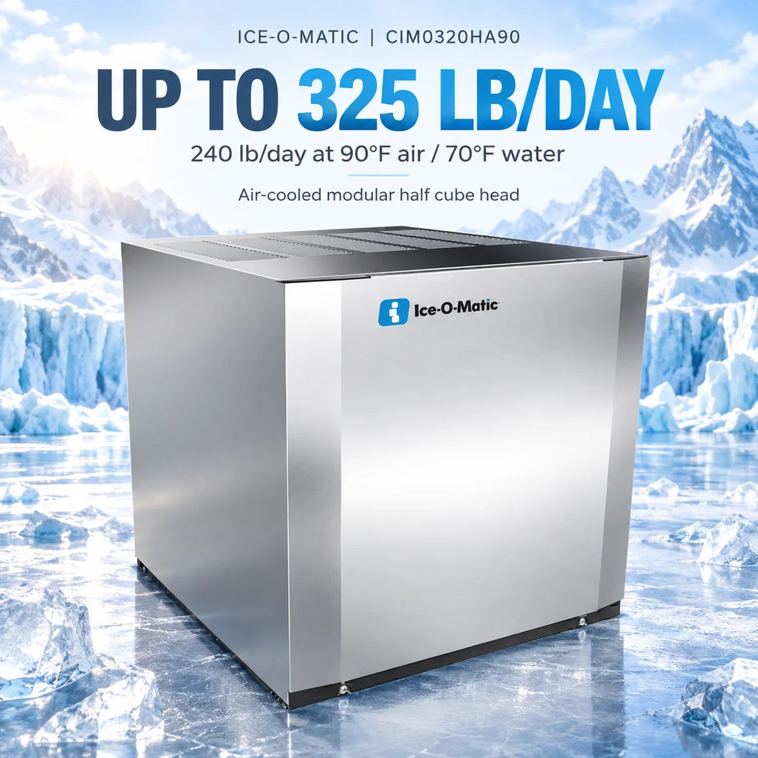 Ice-O-Matic CIM0320HA90 22.25-Inch Air-Cooled Half Cube Modular Ice Maker - 325 lb/Day Head