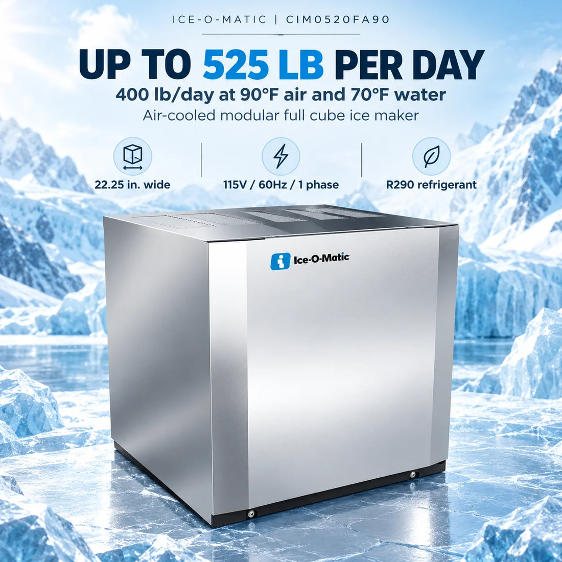 Ice-O-Matic CIM0520FA90 22.25-Inch Air-Cooled Full Cube Modular Ice Maker - 525 lb/Day Head