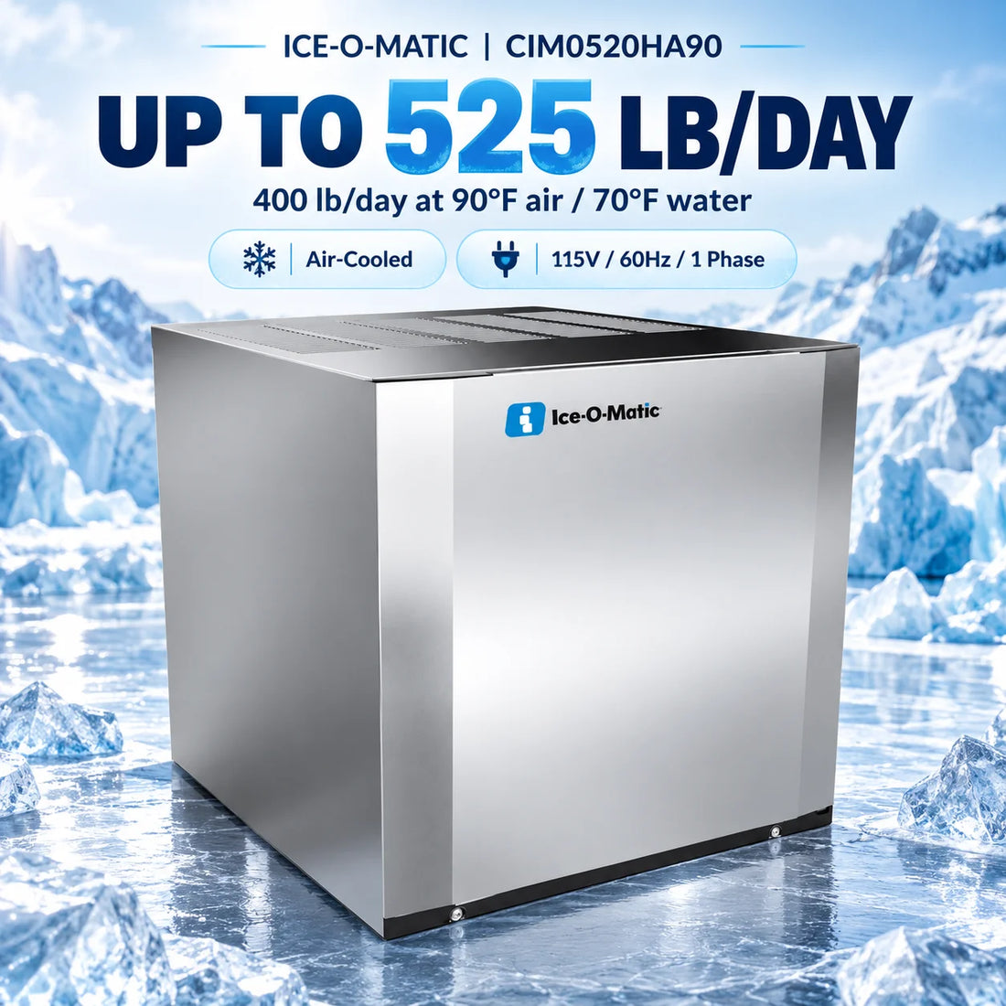 Ice-O-Matic CIM0520HA90 22.25-Inch Air-Cooled Half Cube Modular Ice Maker - 525 lb/Day Head