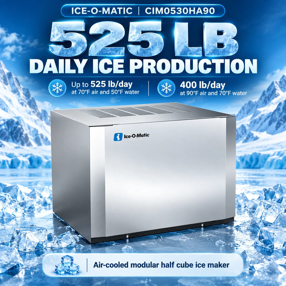 Ice-O-Matic CIM0530HA90 30.25-Inch Air-Cooled Half Cube Modular Ice Maker - 525 lb/Day Head