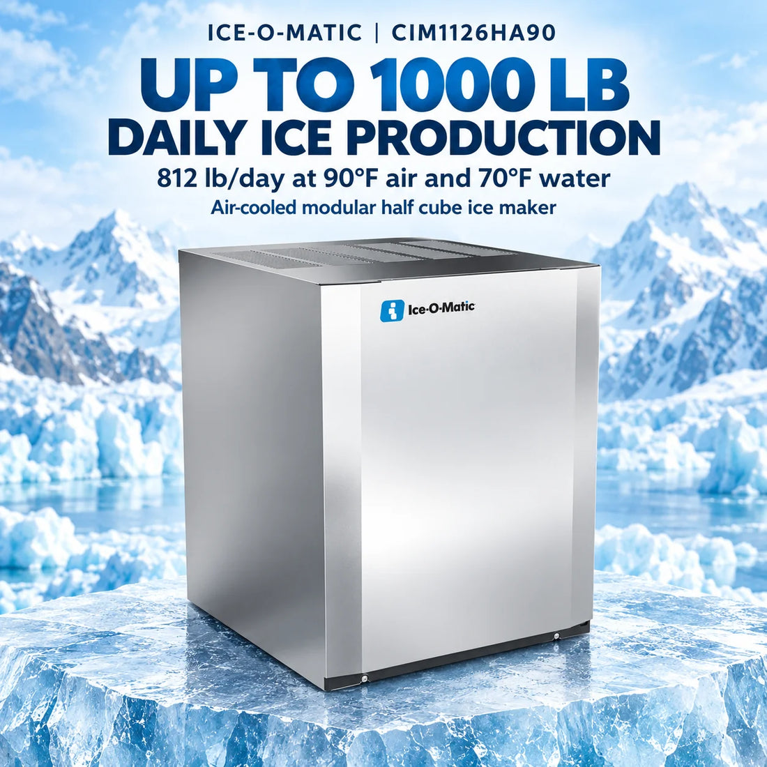 Ice-O-Matic CIM1126HA90 22.25-Inch Air-Cooled Half Cube Modular Ice Maker - 1000 lb/Day Head