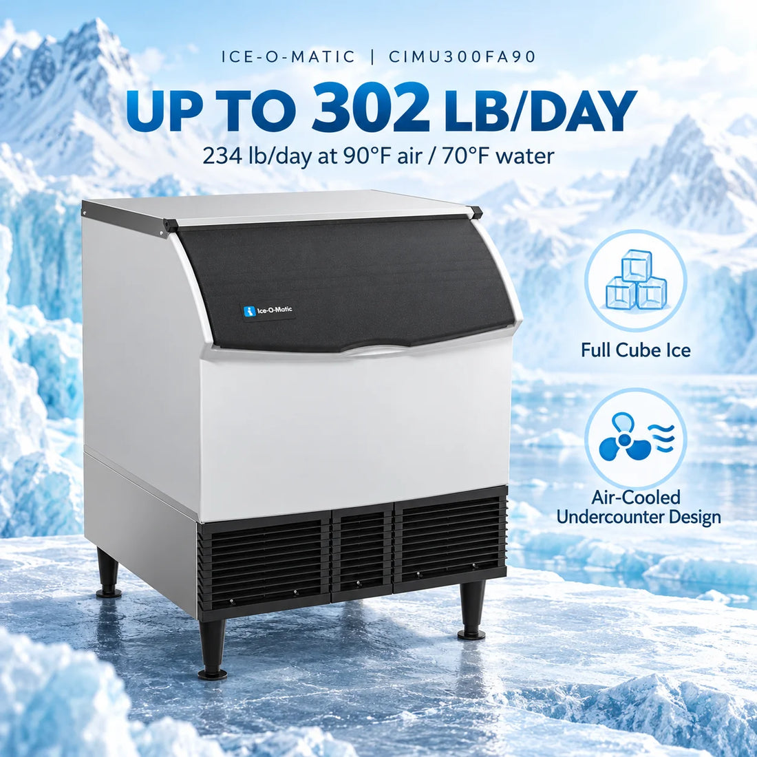 Ice-O-Matic CIMU300FA90 30.34-Inch Air-Cooled Full Cube Undercounter Ice Maker - 302 lb/Day with 112 lb Bin