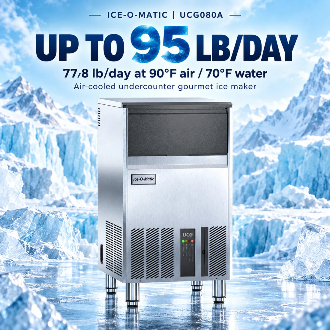Ice-O-Matic UCG080A 18.25-Inch Air-Cooled Gourmet Undercounter Ice Maker - 95 lb/Day with 33 lb Bin