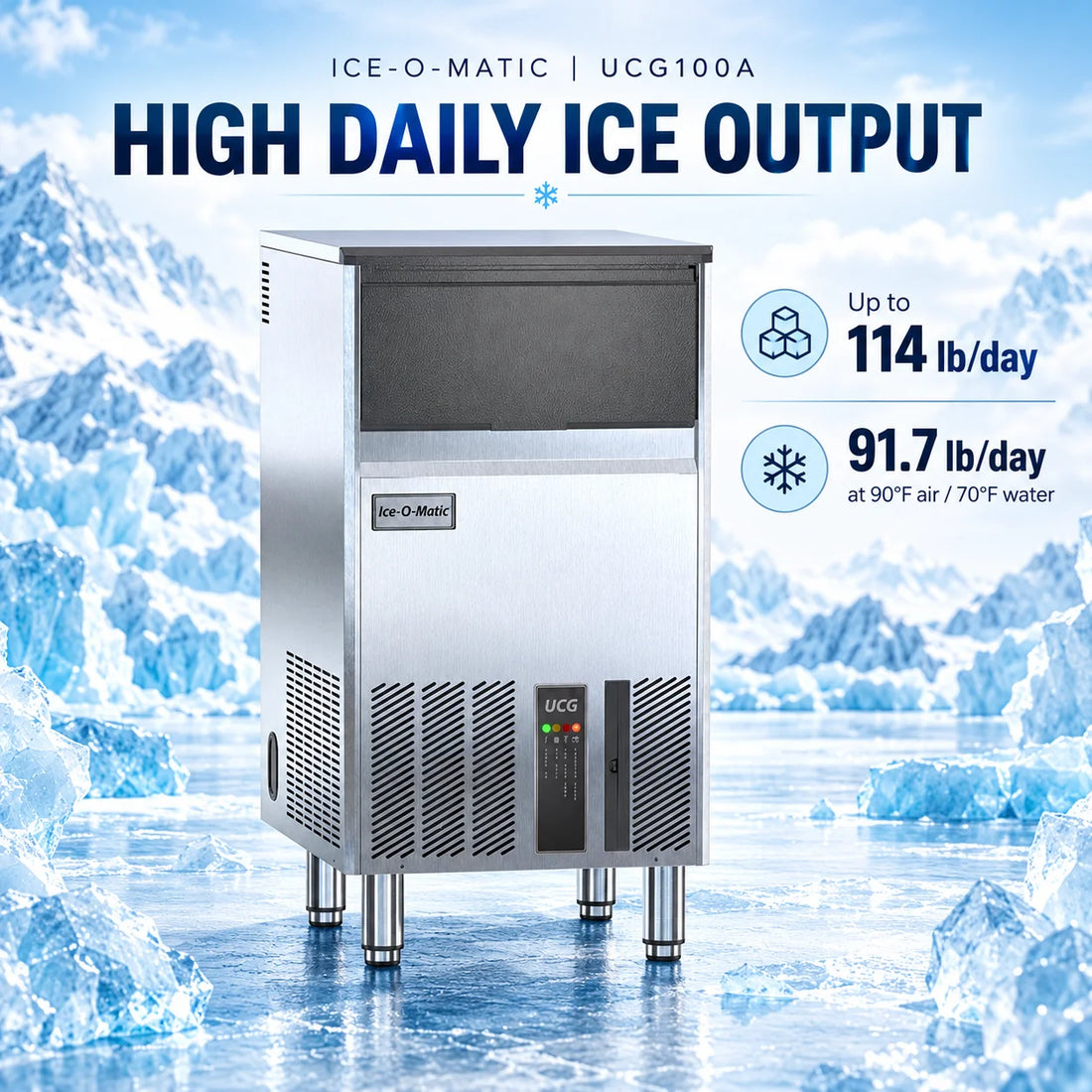Ice-O-Matic UCG100A 18.25-Inch Air-Cooled Gourmet Undercounter Ice Maker - 114 lb/Day with 48.5 lb Bin
