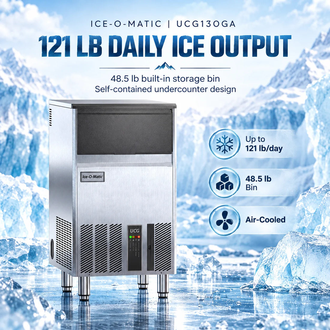 Ice-O-Matic UCG130GA 18.25-Inch Air-Cooled Grande Gourmet Undercounter Ice Maker - 121 lb/Day with 48.5 lb Bin