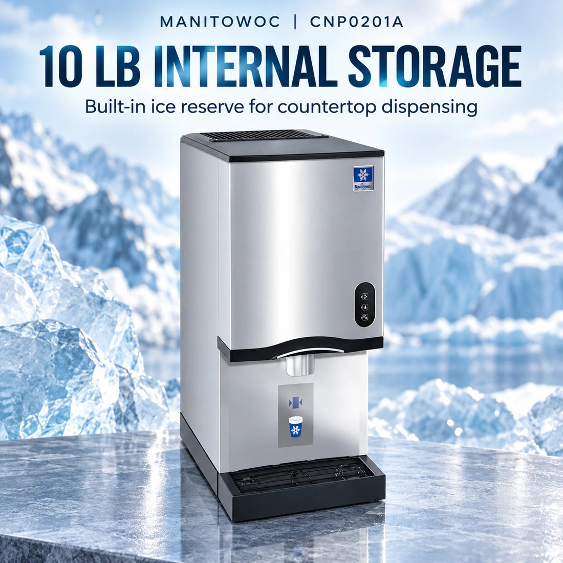 Manitowoc CNP0201A Countertop Nugget Ice Maker & Water Dispenser - 285 lb/Day with 10 lb Bin, Air-Cooled