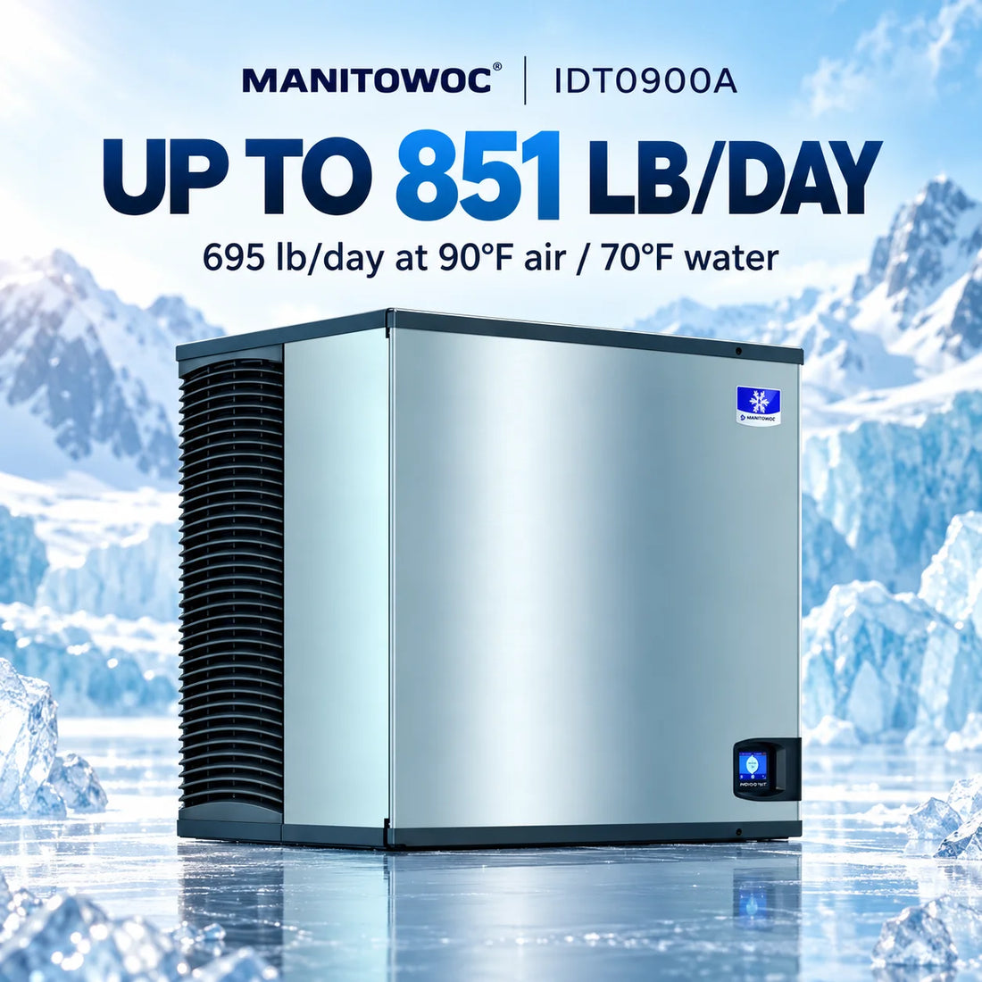 Manitowoc IDT0900A Indigo NXT 30-Inch Air-Cooled Full Dice Cube Ice Machine Head - 851 lb/Day