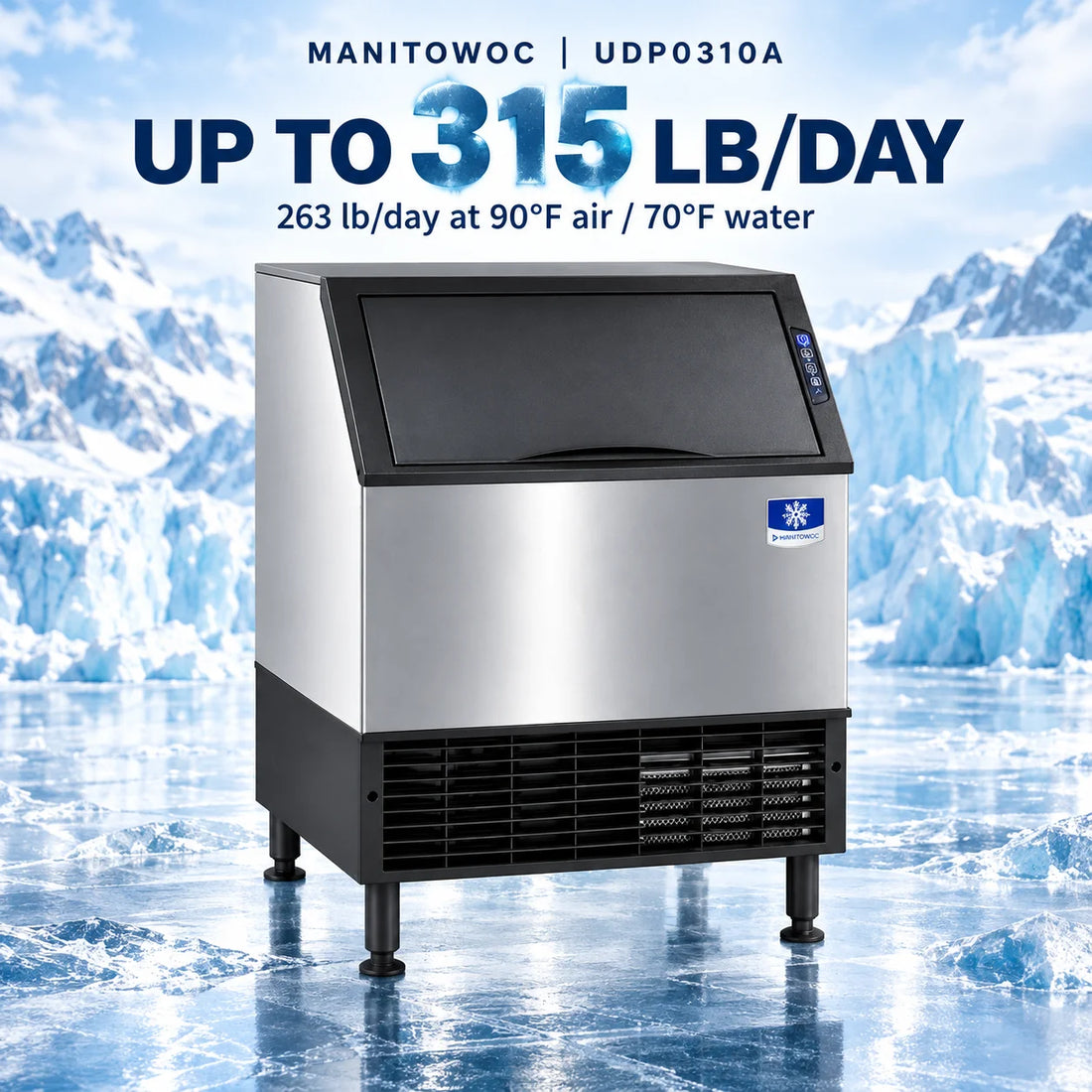 Manitowoc UDP0310A NEO Undercounter Full Dice Cube Ice Maker - 315 lb/Day with 119 lb Bin, Air-Cooled
