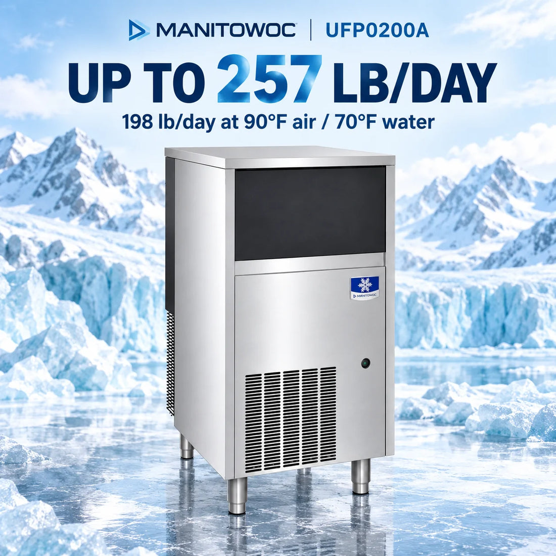 A stainless steel commercial ice machine with a black front panel, vented lower section, and a visible BUNN logo badge, shown on a plain white background.