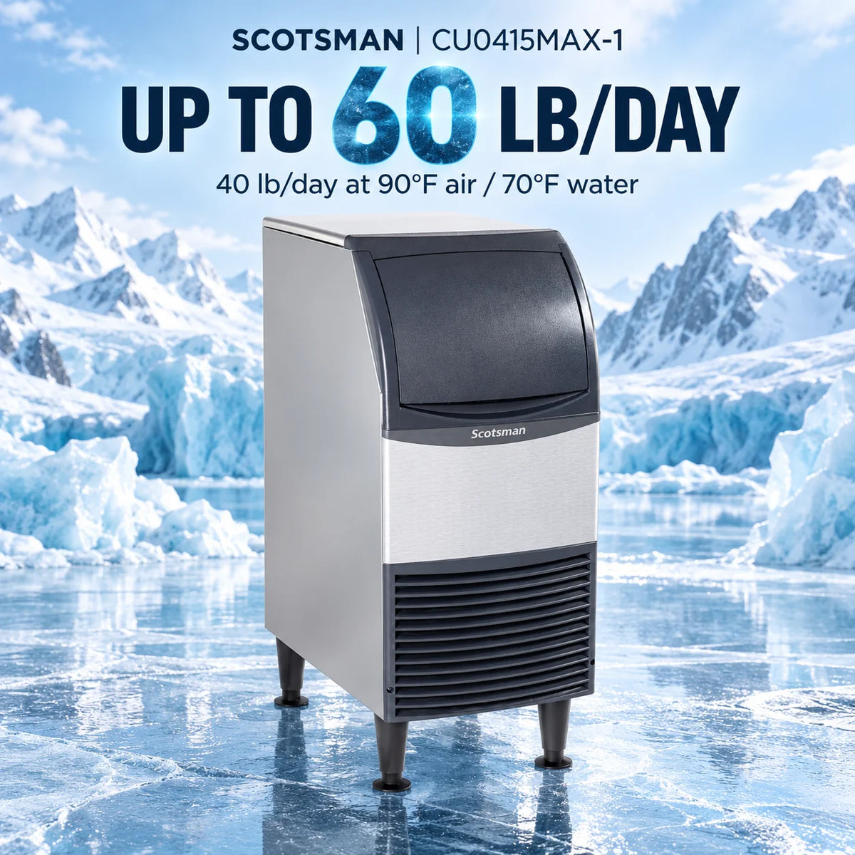 Scotsman CU0415MAX-1 Undercounter Ice Machine - 60 lb/Day Medium Cube with 36 lb Bin, 15 Inch Air-Cooled