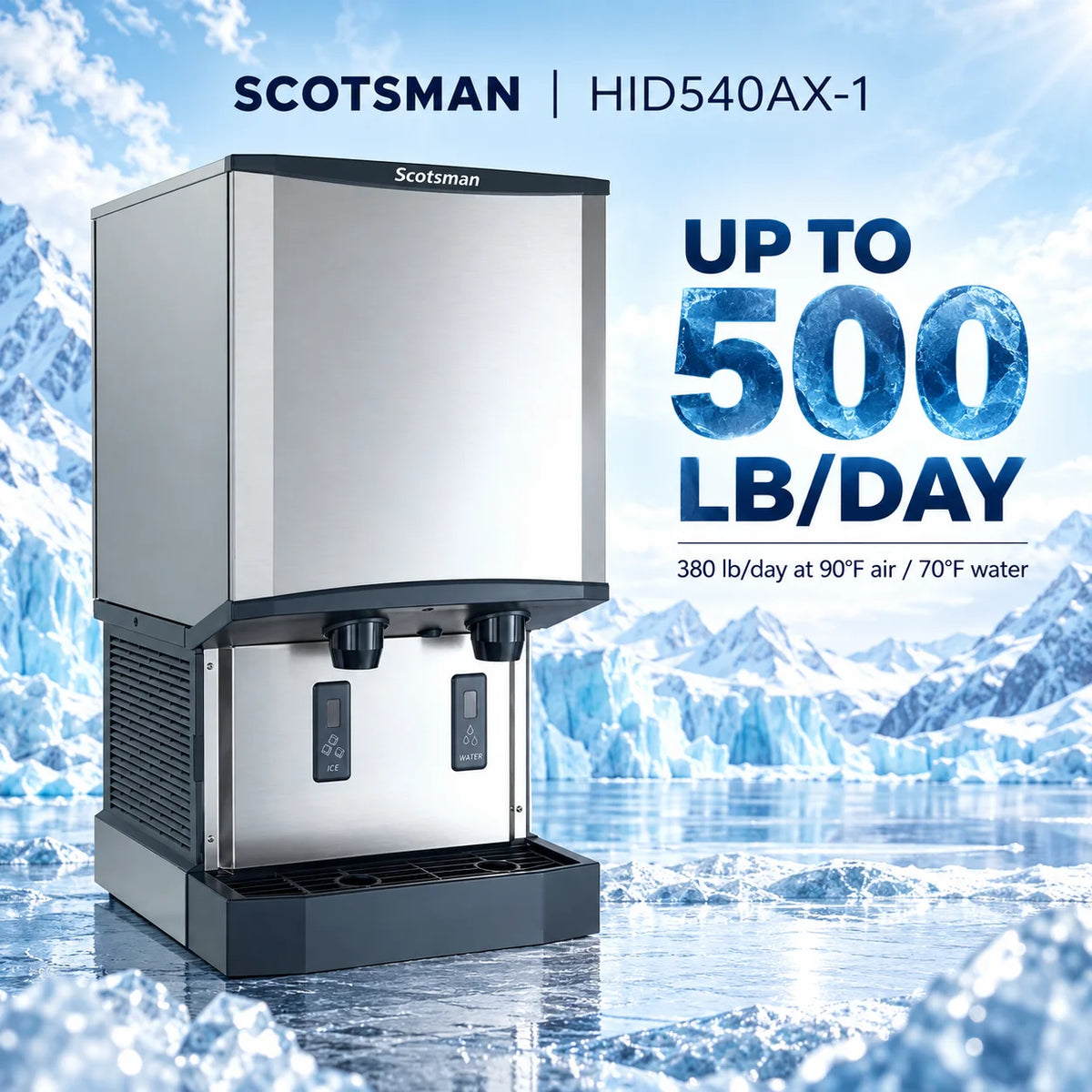 Scotsman Meridian HID540AX-1 Touch-Free Ice and Water Dispenser - 500 lb/Day Nugget Ice, 40 lb Storage