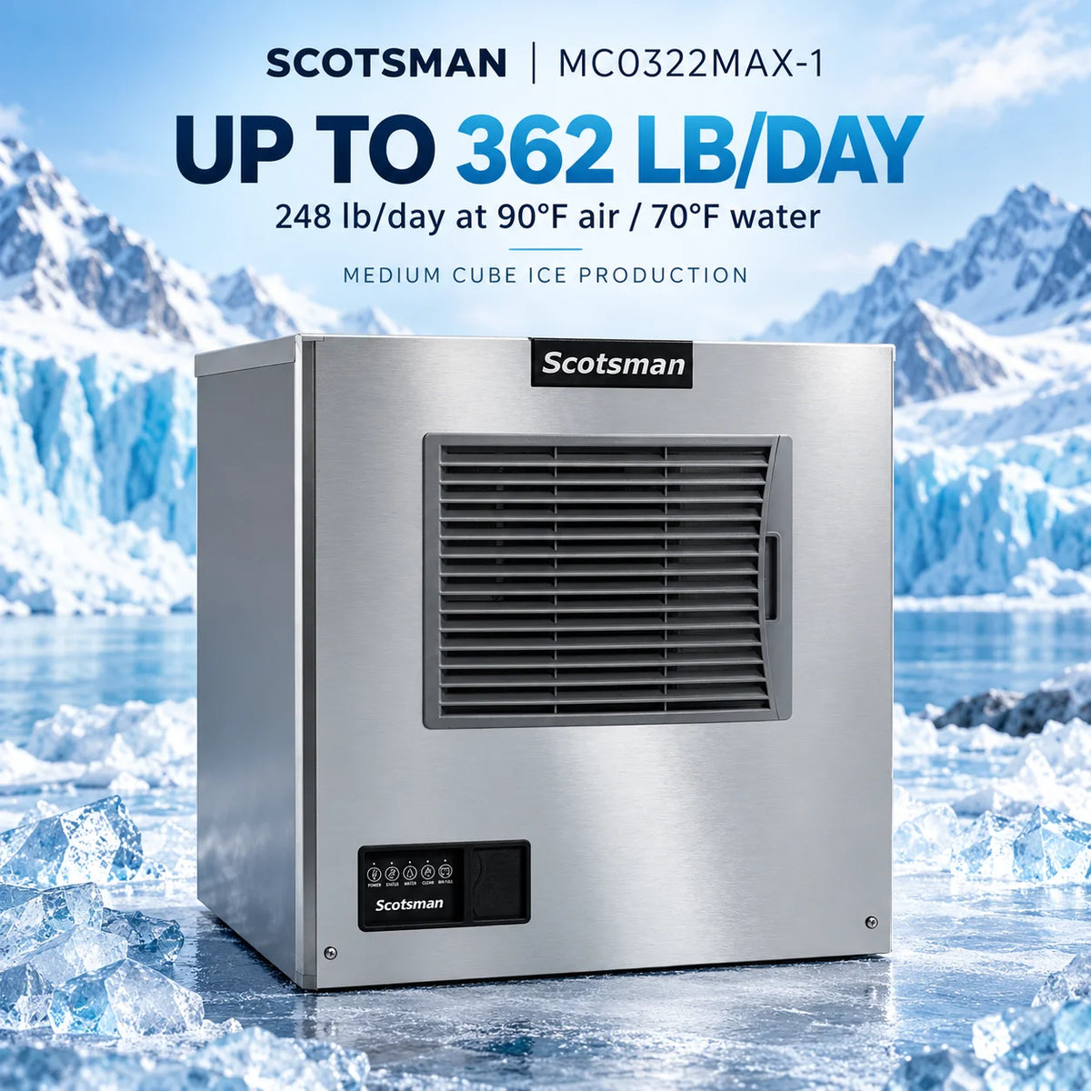 Scotsman Prodigy ELITE MC0322MAX-1 Commercial Ice Machine Head - 362 lb/Day Medium Cube, 22 Inch Air-Cooled 115V