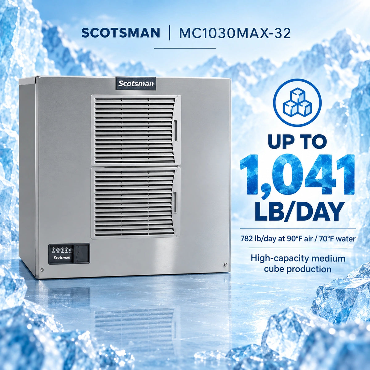 Scotsman Prodigy ELITE MC1030MAX-32 Commercial Ice Machine Head - 1,041 lb/Day Medium Cube, 30 Inch Air-Cooled 208-230V