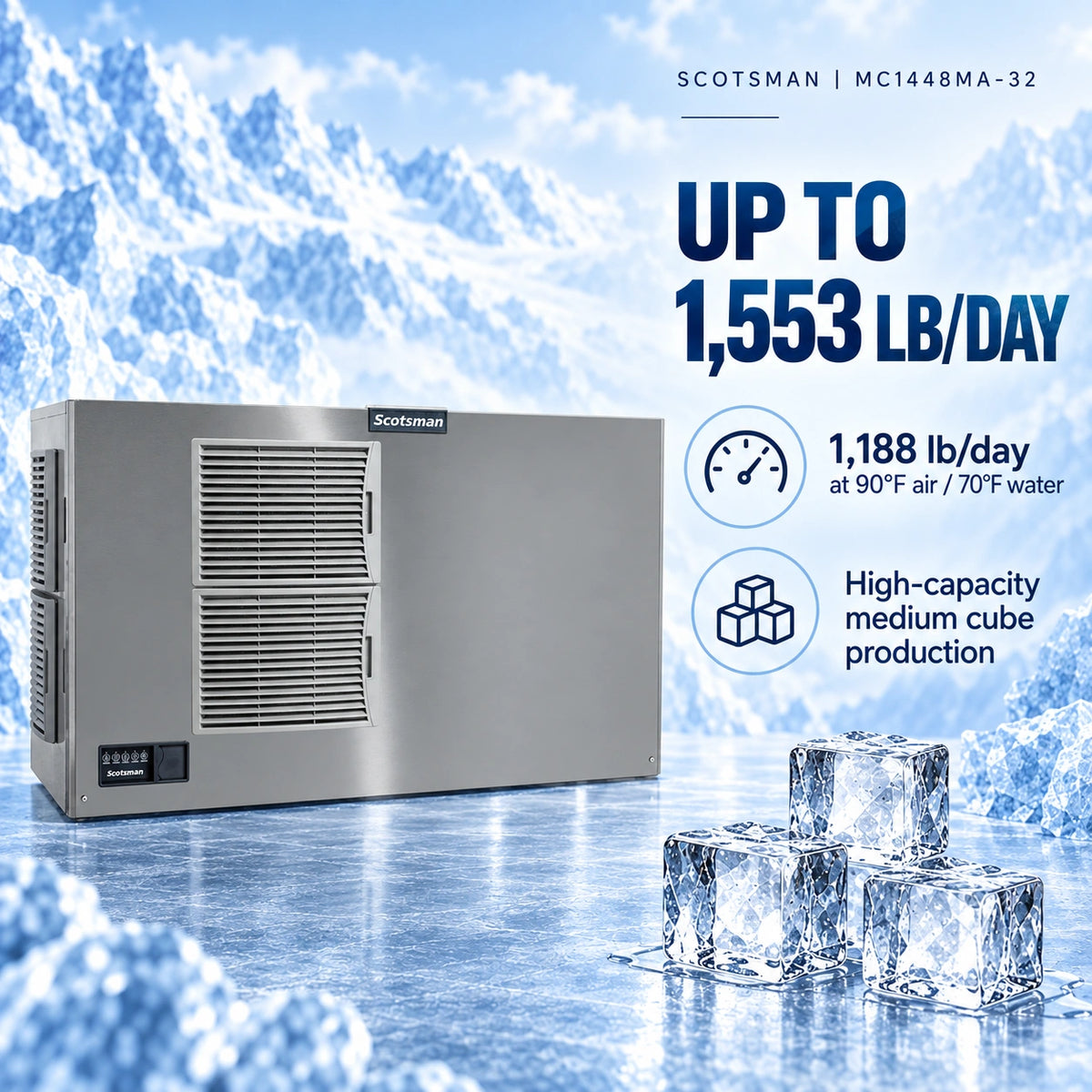 Scotsman Prodigy ELITE MC1448MA-32 Commercial Ice Machine Head - 1,553 lb/Day Medium Cube, 48 Inch Air-Cooled 208-230V