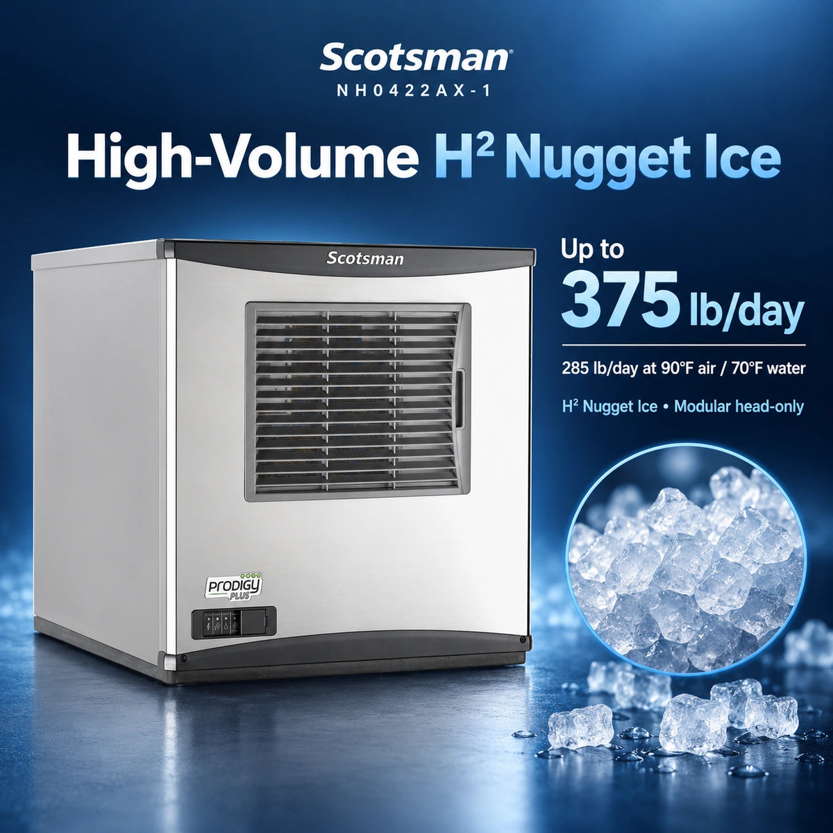 Scotsman Prodigy Plus NH0422AX-1 Commercial Nugget Ice Machine Head - 375 lb/Day H² Nugget Ice, 22 Inch Air-Cooled 115V