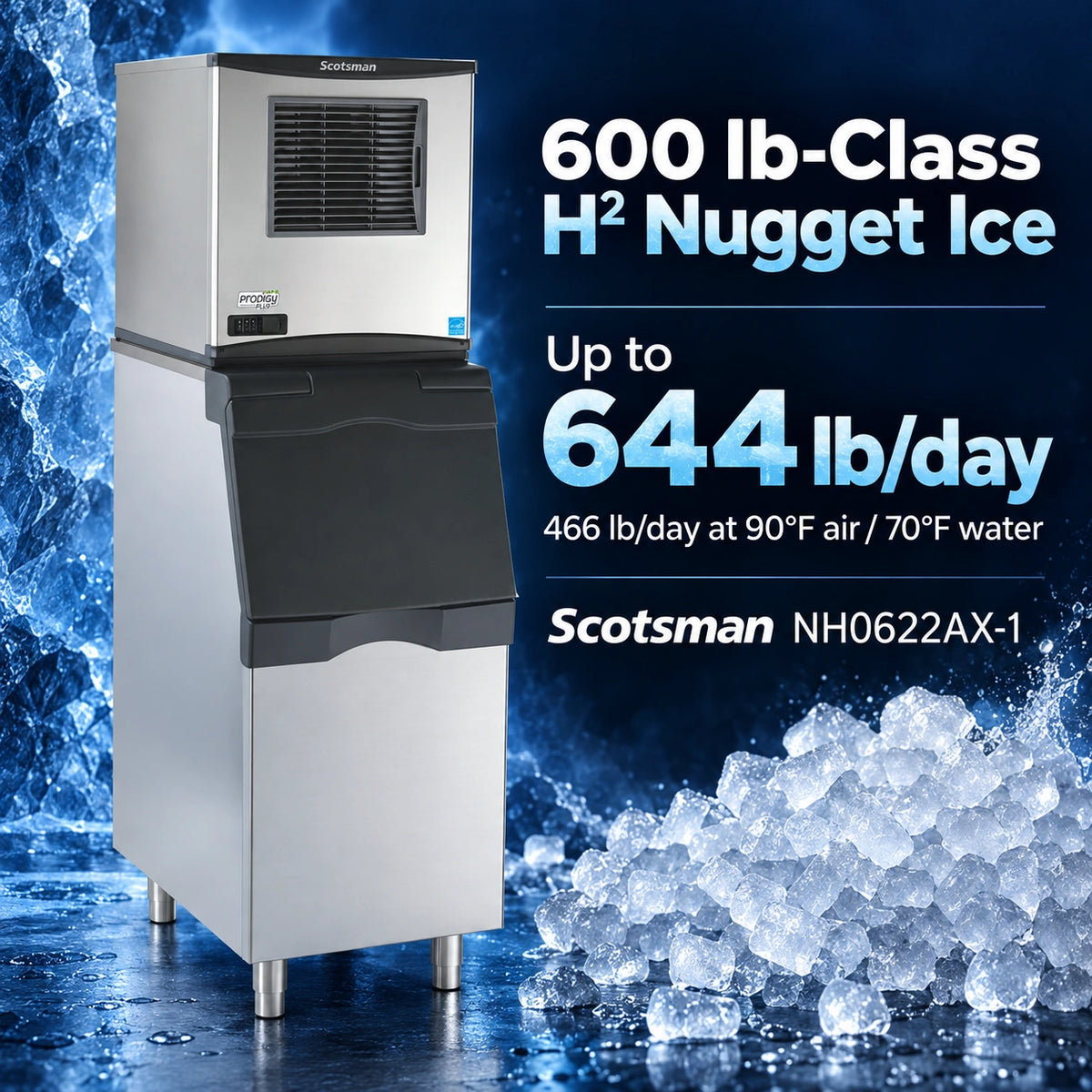 Scotsman Prodigy Plus NH0622AX-1 Commercial Nugget Ice Machine Head - 644 lb/Day H² Nugget Ice, 22 Inch Air-Cooled 115V