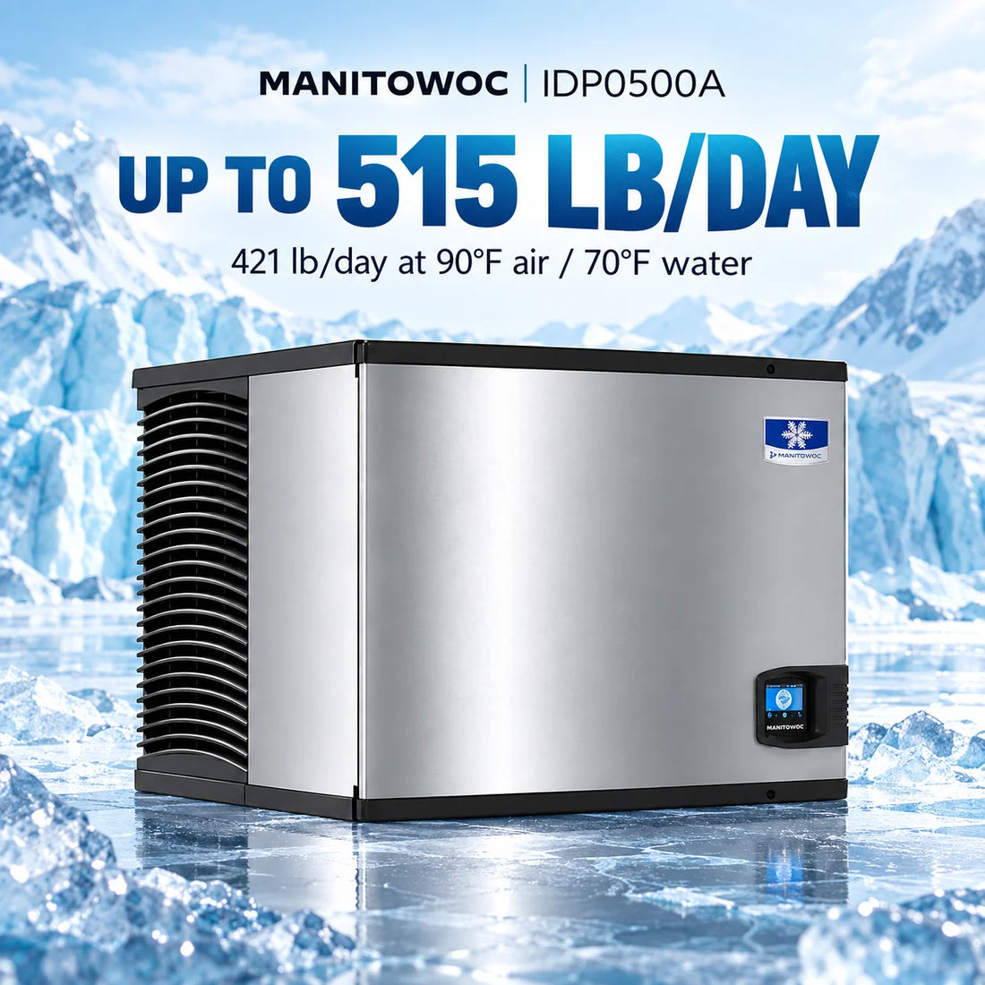 Manitowoc IDP0500A Indigo NXT 30-Inch Air-Cooled Full Dice Cube Ice Machine Head - 515 lb/Day