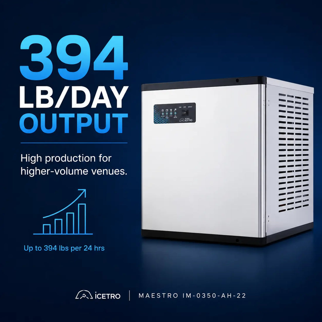 White ice maker with digital display on a white background