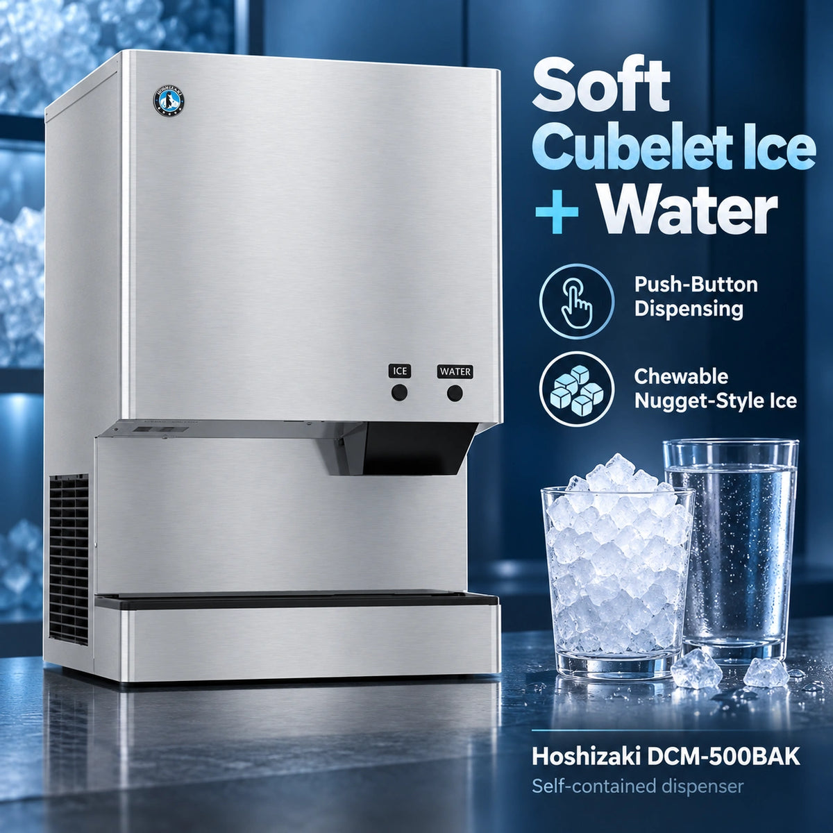 Hoshizaki DCM-500BAK Cubelet Ice & Water Dispenser - 597 lb/Day with 40 lb Bin, Air-Cooled