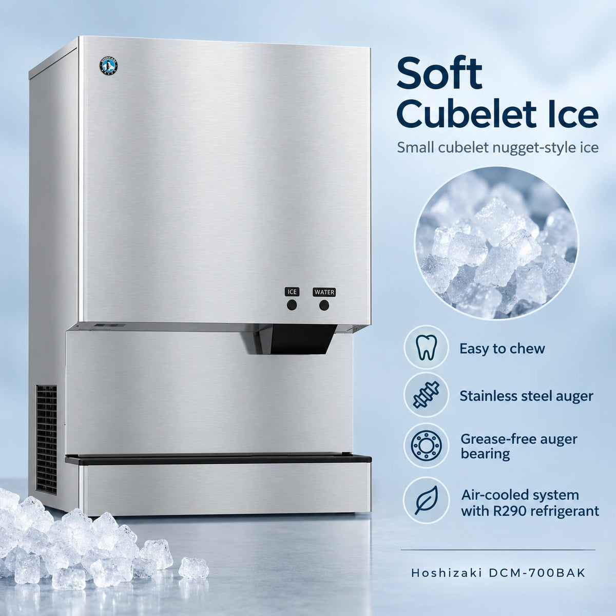 Hoshizaki DCM-700BAK Cubelet Ice & Water Dispenser - 719 lb/Day with 95 lb Bin, Air-Cooled