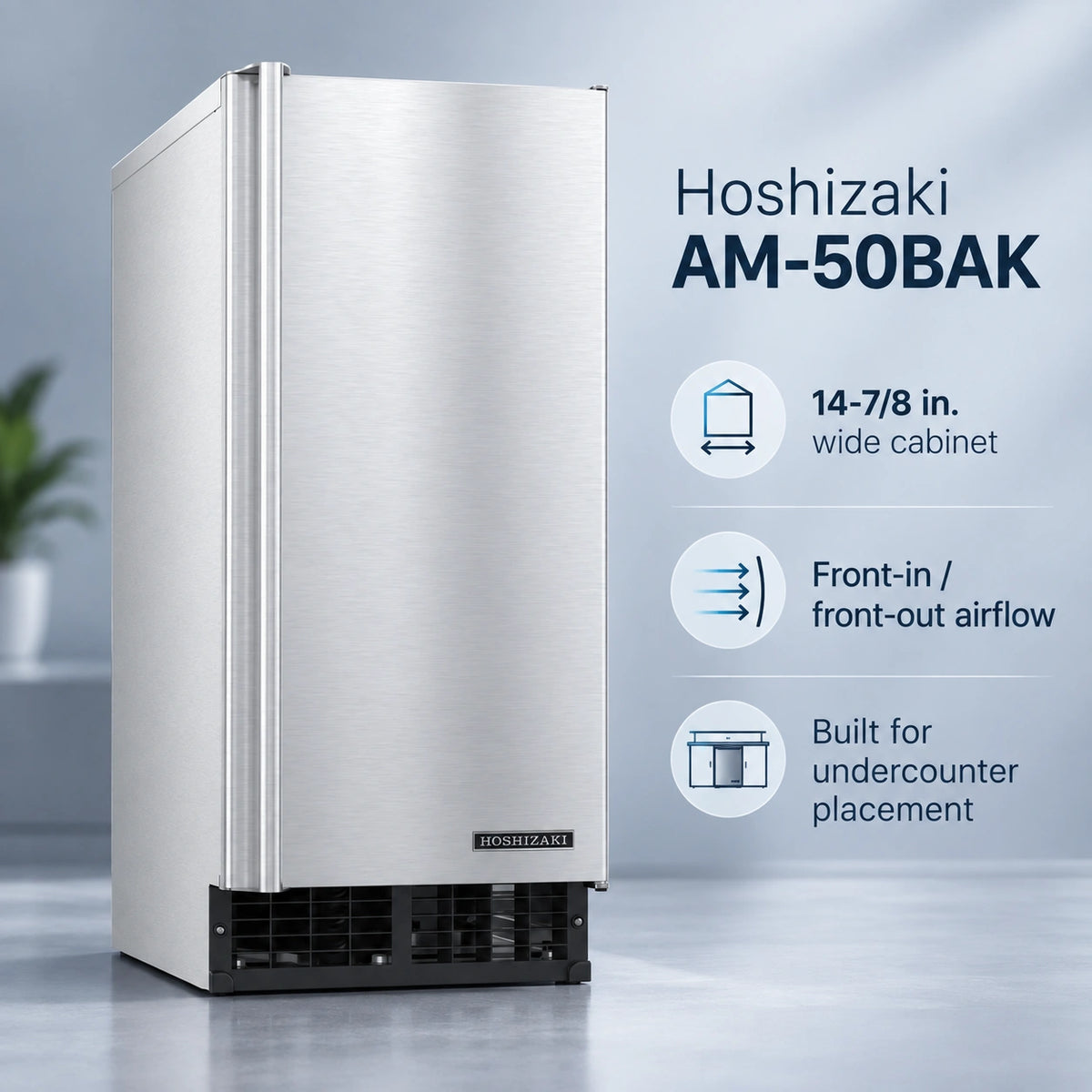 Hoshizaki AM-50BAK Undercounter Top Hat Cube Ice Maker - 54 lb/Day with 27 lb Bin, Air-Cooled