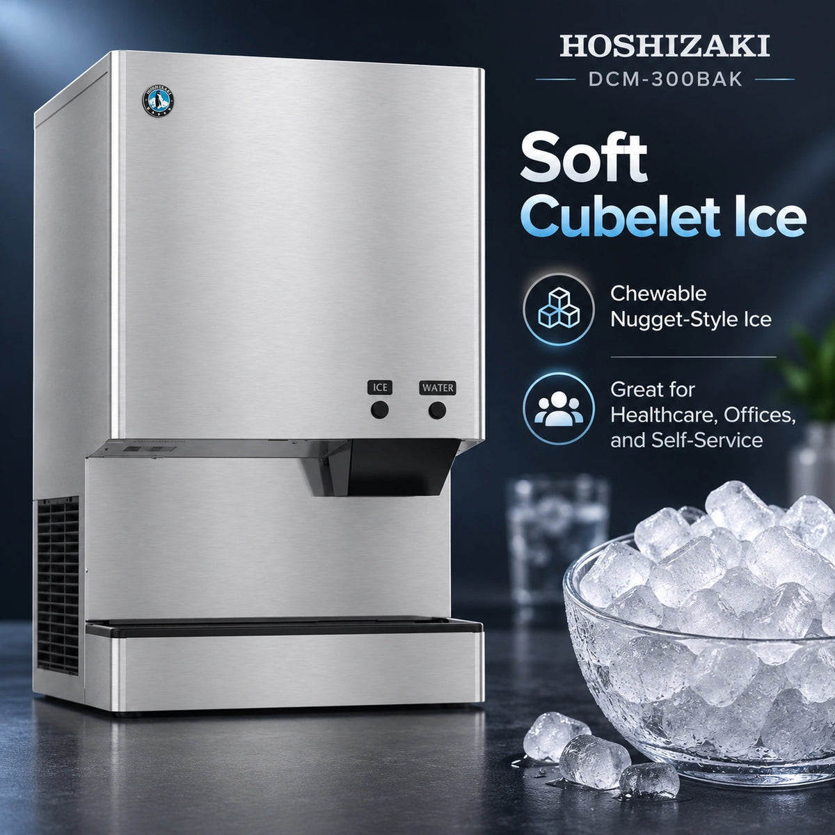 Hoshizaki DCM-300BAK Cubelet Ice & Water Dispenser - 343 lb/Day with 40 lb Bin, Air-Cooled