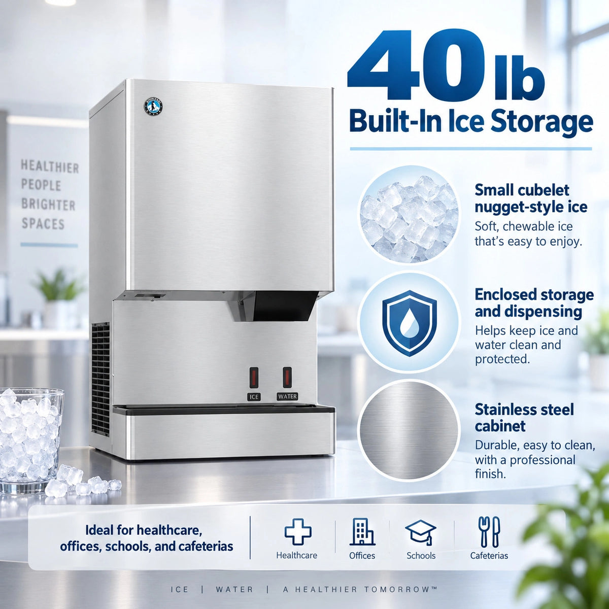 Hoshizaki DCM-500BAK-OS Opti-Serve Touchless Cubelet Ice & Water Dispenser - 597 lb/Day with 40 lb Bin, Air-Cooled