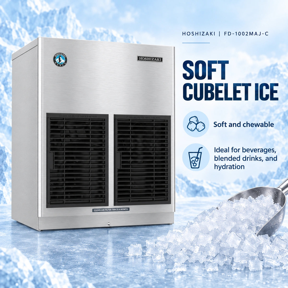 Hoshizaki FD-1002MAJ-C 22-Inch Air-Cooled Modular Cubelet Ice Machine Head - 890 lb/Day