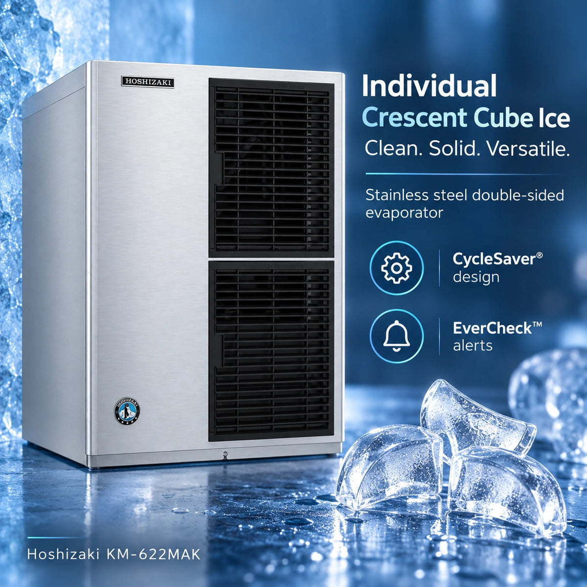Hoshizaki KM-622MAK 22-Inch Air-Cooled Crescent Cube Ice Machine Head - 673 lb/Day