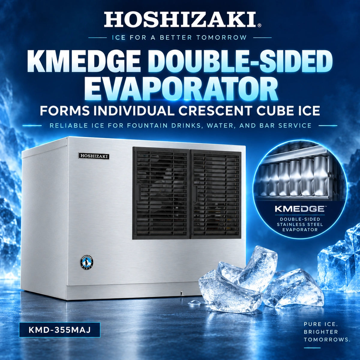 Hoshizaki KMD-355MAJ 30-Inch Air-Cooled Crescent Cube Ice Machine Head - 395 lb/Day, Dispenser-Ready