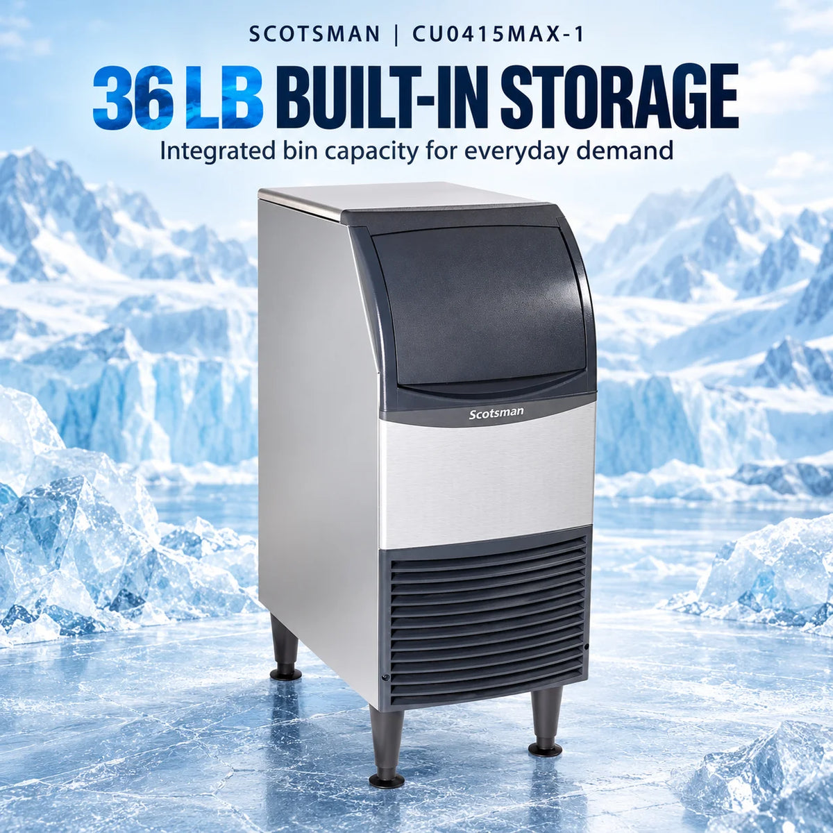 Scotsman CU0415MAX-1 Undercounter Ice Machine - 60 lb/Day Medium Cube with 36 lb Bin, 15 Inch Air-Cooled