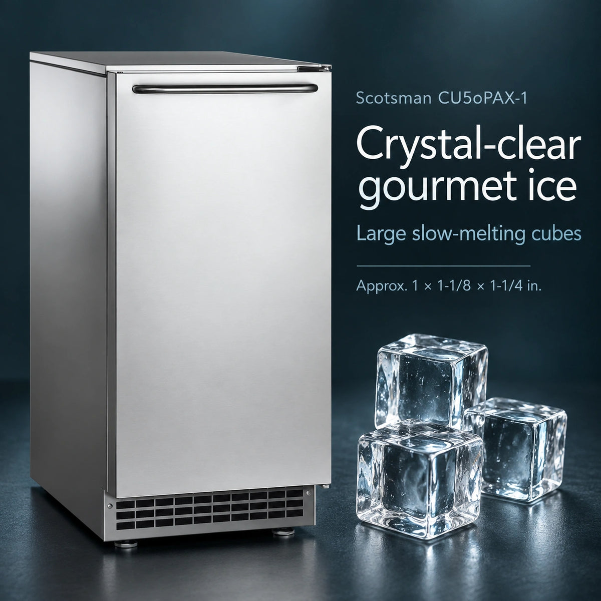 Scotsman CU50PAX-1 Undercounter Ice Machine - 65 lb/Day Gourmet Cube with 26 lb Bin, 15 Inch Air-Cooled