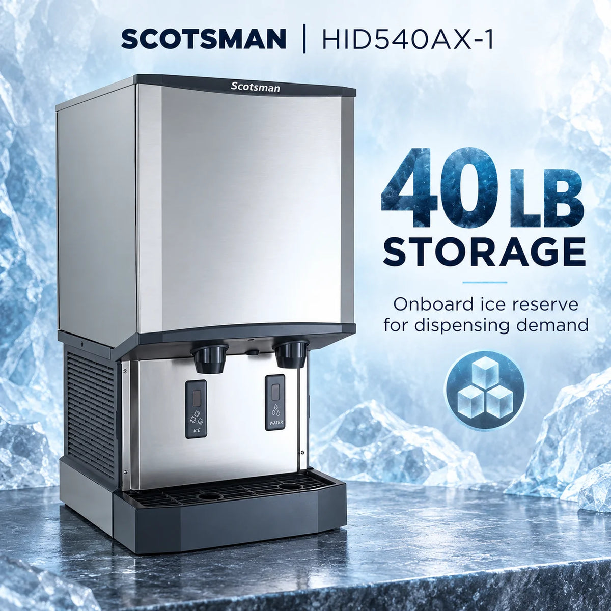 Scotsman Meridian HID540AX-1 Touch-Free Ice and Water Dispenser - 500 lb/Day Nugget Ice, 40 lb Storage