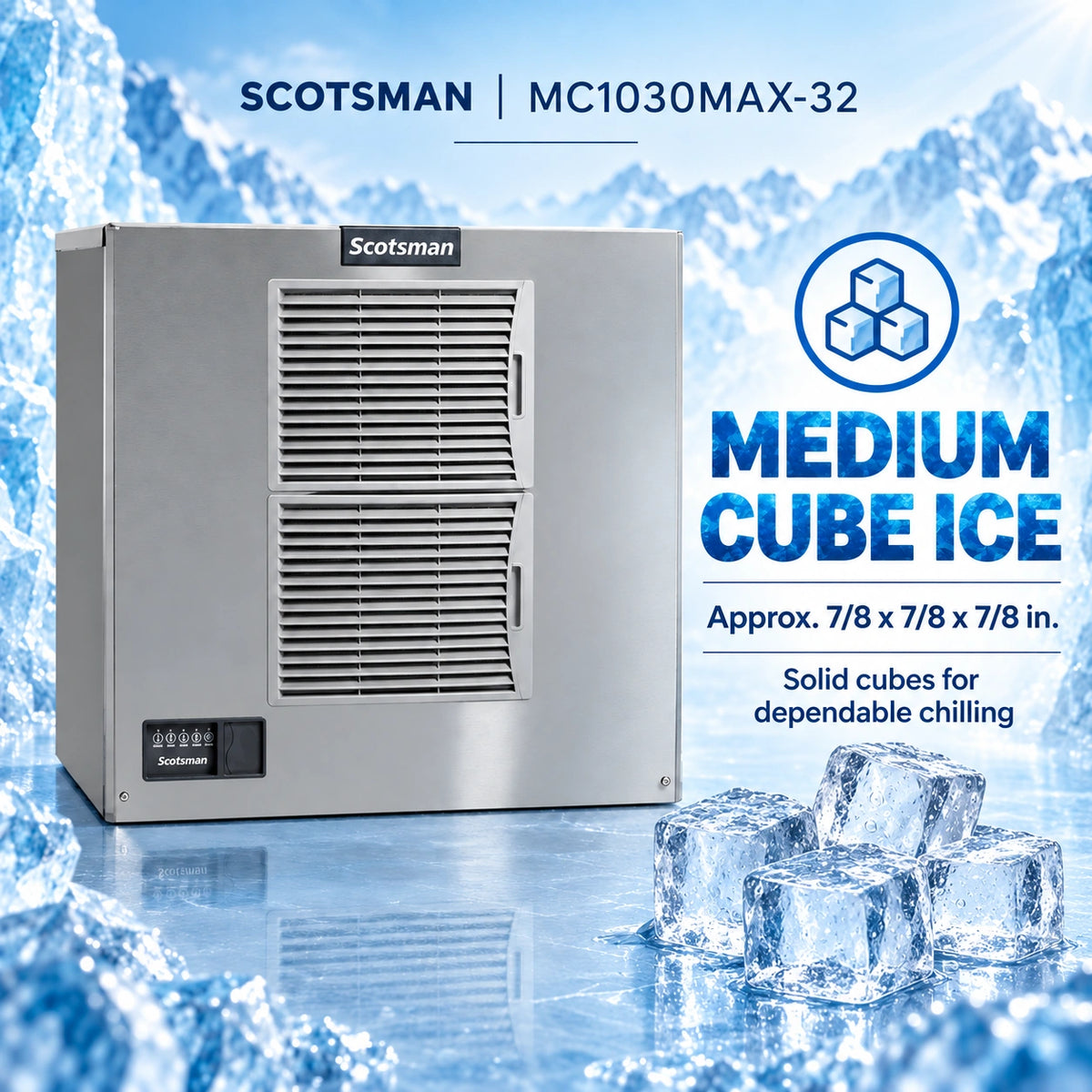 Scotsman Prodigy ELITE MC1030MAX-32 Commercial Ice Machine Head - 1,041 lb/Day Medium Cube, 30 Inch Air-Cooled 208-230V