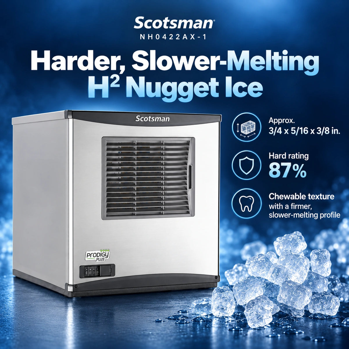 Scotsman Prodigy Plus NH0422AX-1 Commercial Nugget Ice Machine Head - 375 lb/Day H² Nugget Ice, 22 Inch Air-Cooled 115V