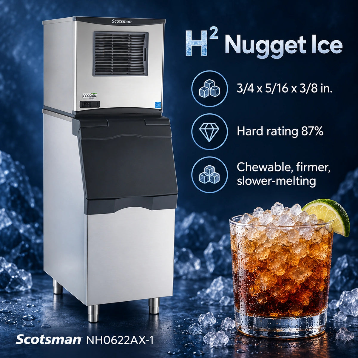 Scotsman Prodigy Plus NH0622AX-1 Commercial Nugget Ice Machine Head - 644 lb/Day H² Nugget Ice, 22 Inch Air-Cooled 115V