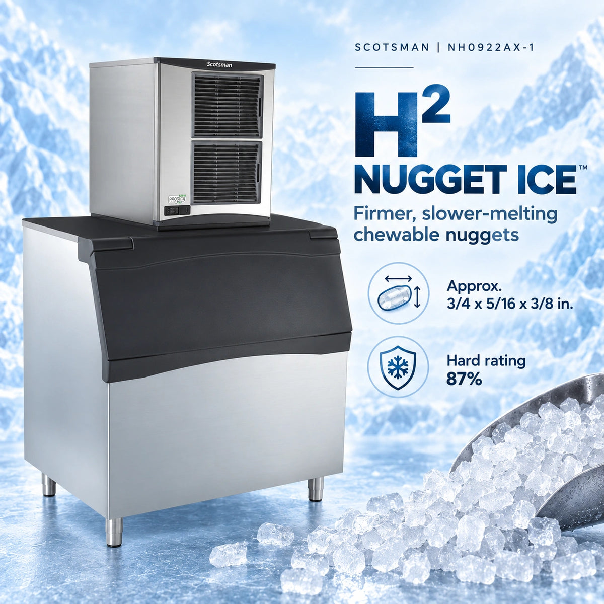 Scotsman Prodigy Plus NH0922AX-1 Commercial Nugget Ice Machine Head - 862 lb/Day H² Nugget Ice, 22 Inch Air-Cooled 115V