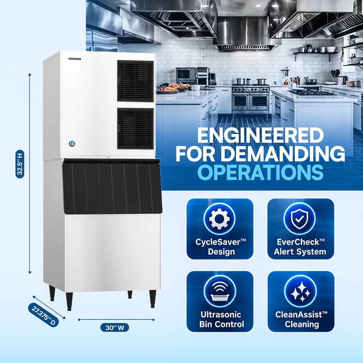 Hoshizaki KM-1100MAJ 30-Inch Air-Cooled Crescent Cube Ice Machine Head - 1087 lb/Day