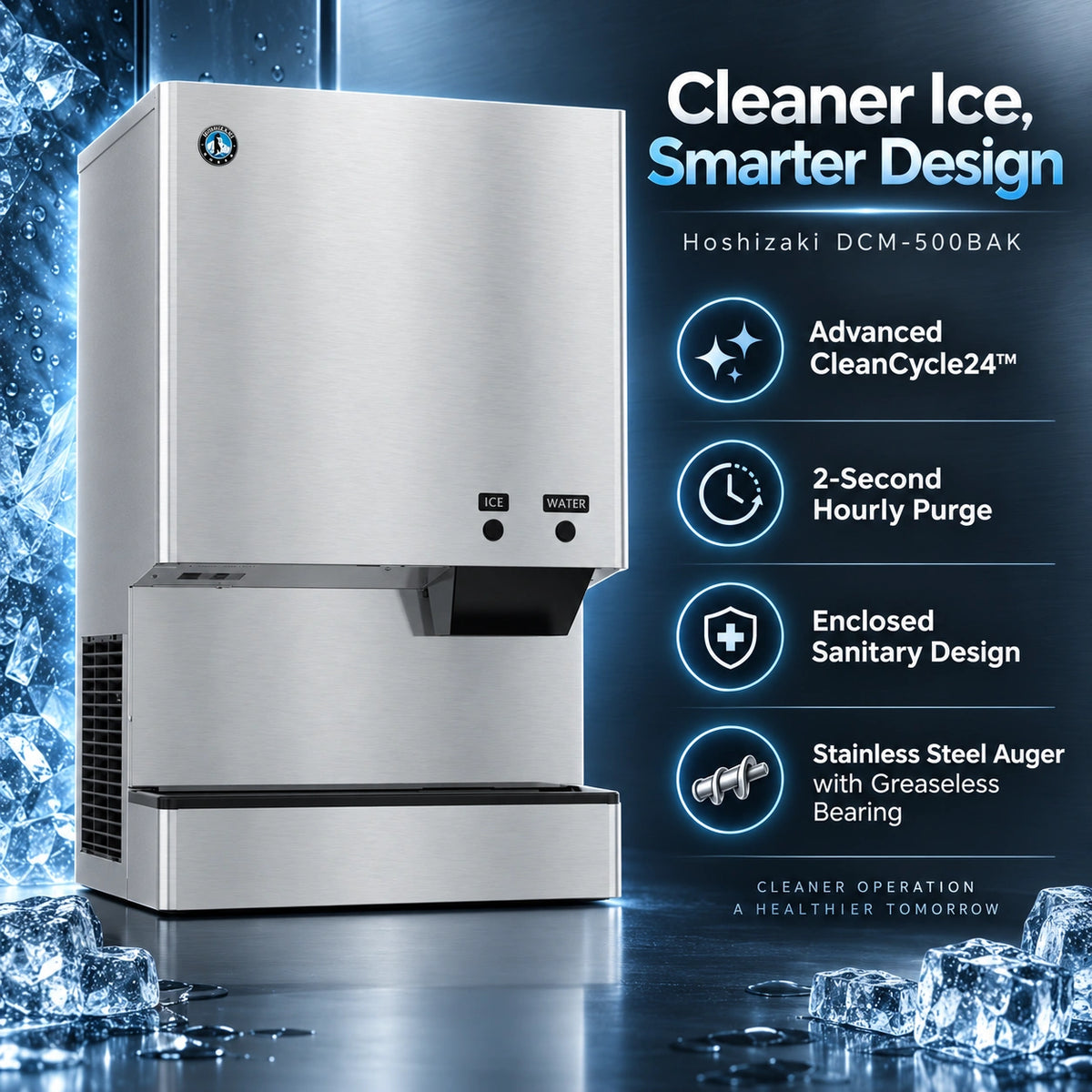 Hoshizaki DCM-500BAK Cubelet Ice & Water Dispenser - 597 lb/Day with 40 lb Bin, Air-Cooled