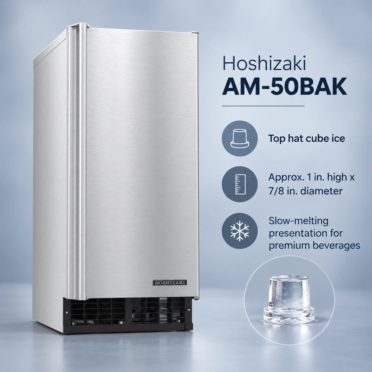 Hoshizaki AM-50BAK Undercounter Top Hat Cube Ice Maker - 54 lb/Day with 27 lb Bin, Air-Cooled