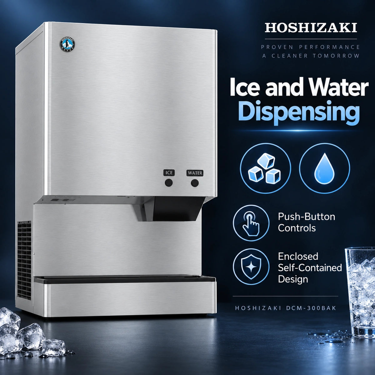 Hoshizaki DCM-300BAK Cubelet Ice & Water Dispenser - 343 lb/Day with 40 lb Bin, Air-Cooled